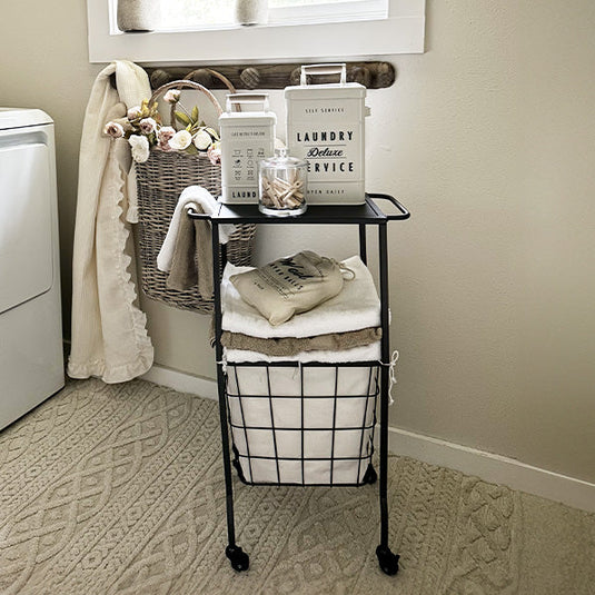 Multiuse Iron Rolling Side Table With Basket General ABH