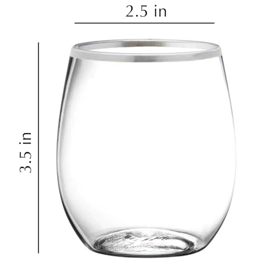 Silver Rim Stemless Plastic Wine Glasses Goblet 12 oz Wine Goblets Decorline