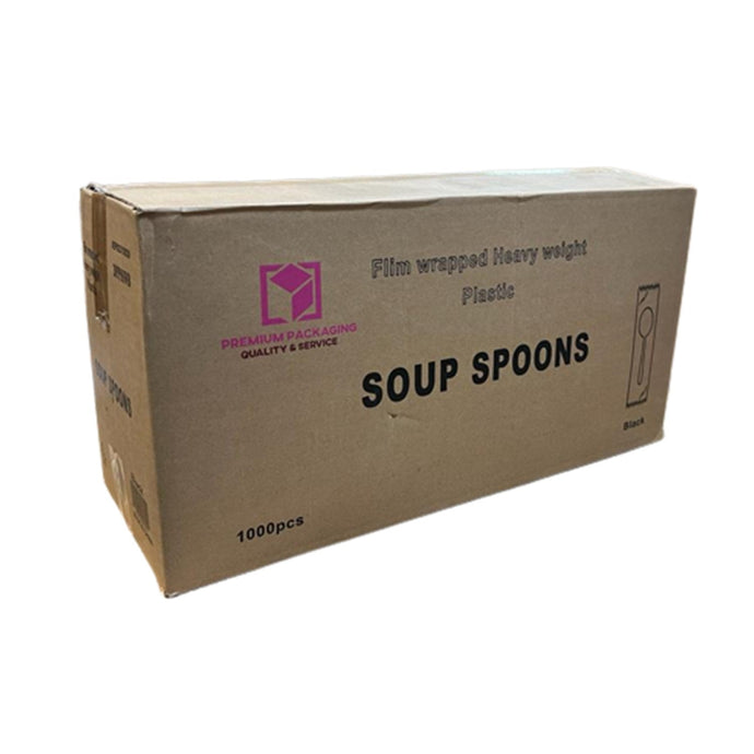 *WHOLESALE* Disposable - Individually Wrapped - Medium Weight - Black Soup Spoon| 1000 ct. VeZee