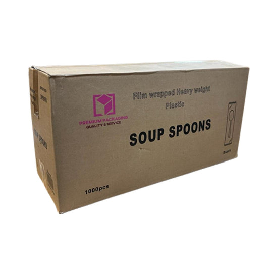 *WHOLESALE* Disposable - Individually Wrapped - Medium Weight - Black Soup Spoon| 1000 ct. VeZee