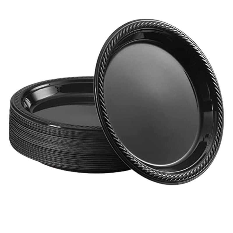 Load image into Gallery viewer, Cusine 9&quot; Light Weight Black Plastic Plates Disposable Plates Blue Sky
