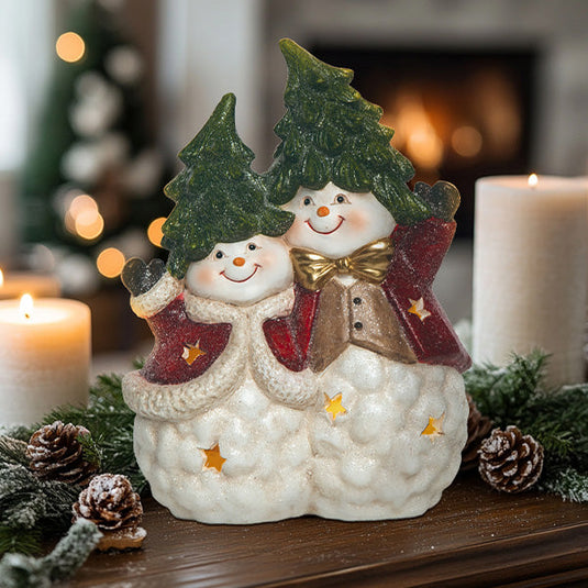 Light Up Tabletop Snowmen with Christmas Tree Hats General TP