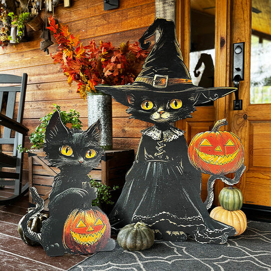 Indoor/Outdoor Cat Witch Cutout, Set of Two | Spooky Season Collection General ABH