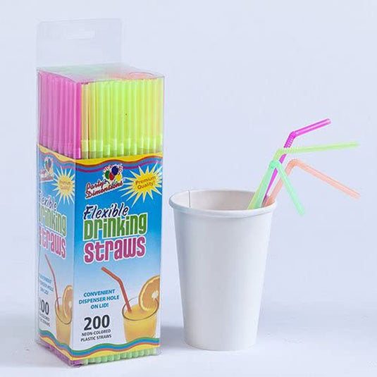 Straws Flexible Neon Multi-Colored 8.5-9.5 inches Tops & Straw Party Dimensions