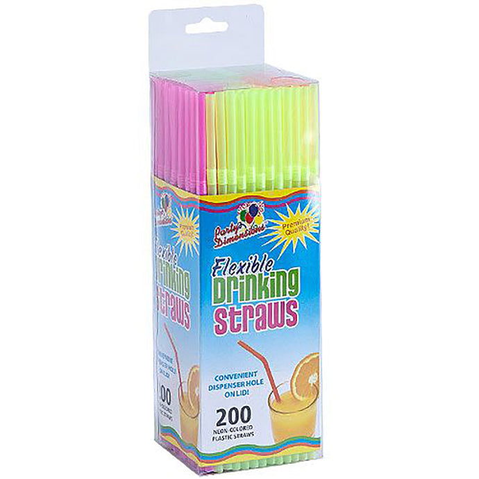 Straws Flexible Neon Multi-Colored 8.5-9.5 inches Tops & Straw Party Dimensions