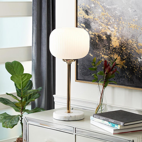 Marble Metal Table Lamp with White Glass Shade General UMA