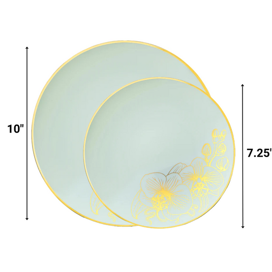 Orchid Collection Dinner Plate Antique Turquoise and Gold Tableware Package Disposable Plates Decorline