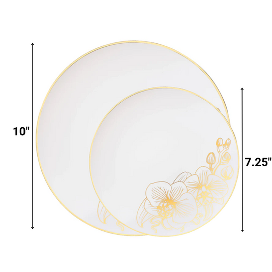 Orchid Collection Dinner Plate White & Gold Tableware Package Disposable Plates Decorline