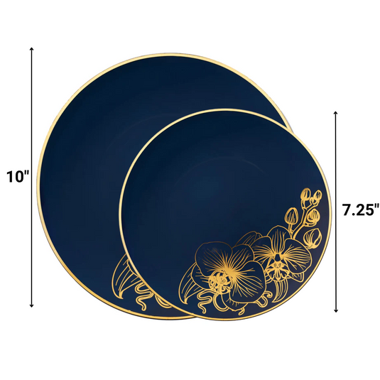 Orchid Collection Dinner Plate Royal Blue & Gold Tableware Package Disposable Plates Decorline