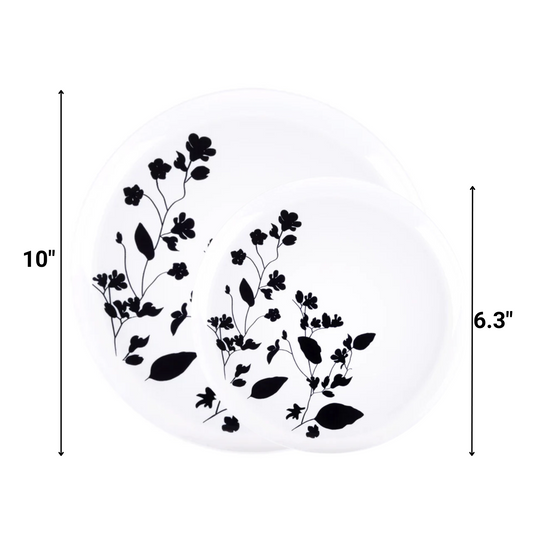 Garden Collection White and Black Round Dinner Tableware Package Set Disposable Plates Decorline