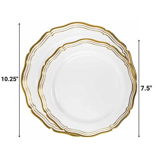 Aristocrat Collections Dinner Plate White & Gold Tableware Package Disposable Plates Decorline