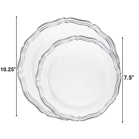 Aristocrat Collections Dinner Plate White & Silver Tableware Package Disposable Plates Decorline