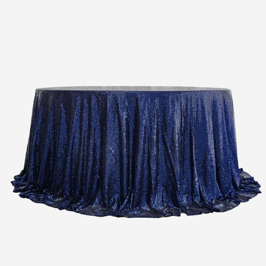 Sequin 132" Round Tablecloth Navy Blue - Seamless Dazzling Table Cover Tablecloths PROstorez Default Title