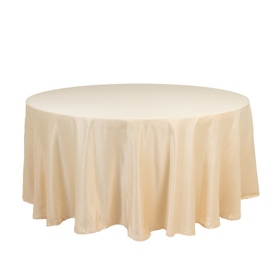 Lamour Satin 108" Round Tablecloth Beige - Durable & Silk-Like Table Cover Tablecloths HIER_2184