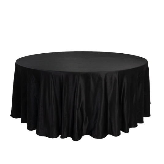 Lamour Satin 108" Round Tablecloth Black - Durable & Silk-Like Table Cover for Classy Weddings & Events Tablecloths HIER_2184