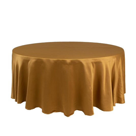 Lamour Satin 108" Round Tablecloth Gold - Durable & Silk-Like Table Cover for Classy Weddings & Events Tablecloths HIER_2184