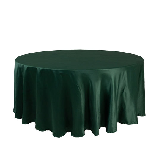 Lamour Satin 108" Round Tablecloth Hunter Emerald Green - Durable & Silk-Like Table Cover Tablecloths HIER_2184