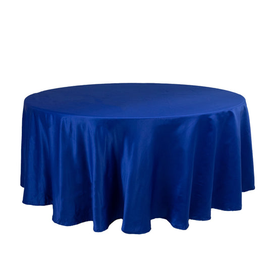 Lamour Satin 108" Round Tablecloth Royal Blue - Durable & Silk-Like Table Cover Tablecloths HIER_2184