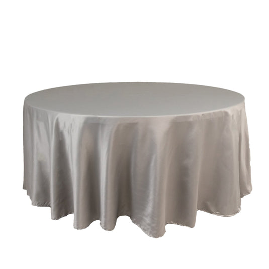 Lamour Satin 108" Round Tablecloth Silver - Durable & Silk-Like Table Cover Tablecloths HIER_2184