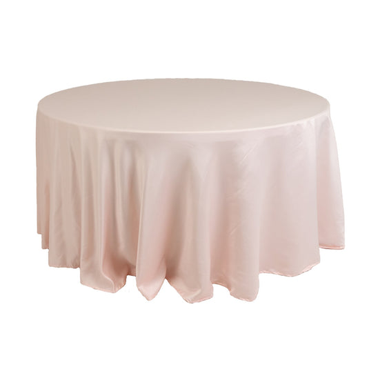 Lamour Satin 120" Round Tablecloth Blush - Seamless Table Cover with Soft Tempered Sheen Tablecloths HIER_2184