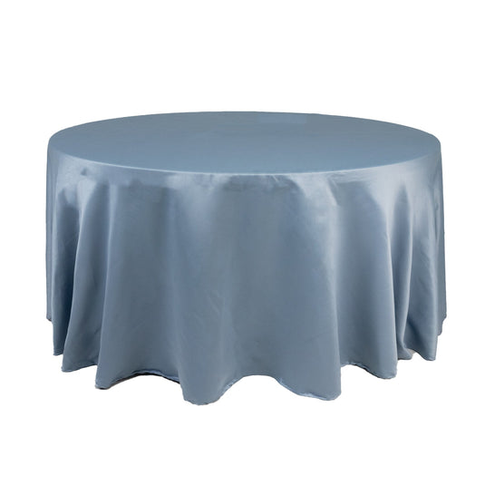 Lamour Satin 120" Round Tablecloth Dusty Blue - Seamless Table Cover with Soft Tempered Sheen Tablecloths HIER_2184