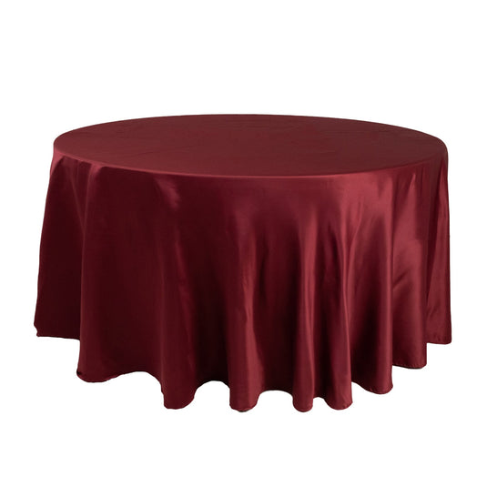 Lamour Satin 120" Round Tablecloth Burgundy - Seamless Table Cover with Soft Tempered Sheen Tablecloths HIER_2184