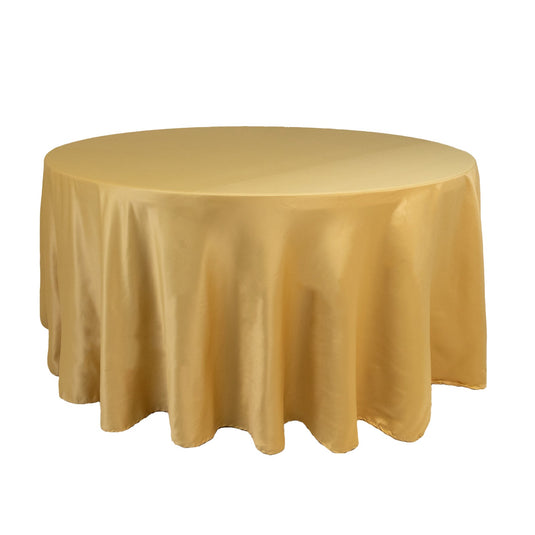 Lamour Satin 120" Round Tablecloth Champagne - Seamless Table Cover with Soft Tempered Sheen Tablecloths HIER_2184