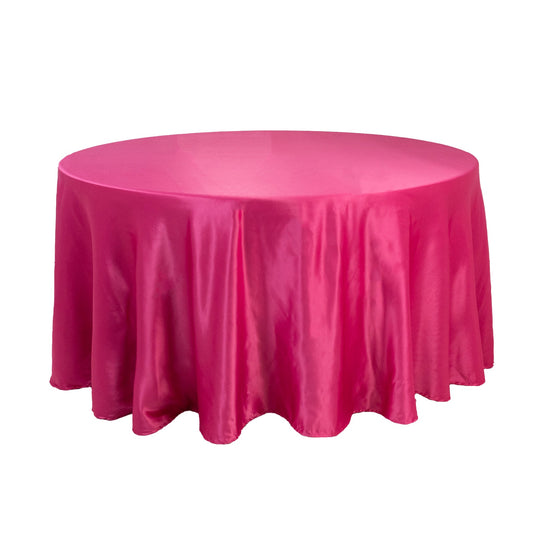 Lamour Satin 120" Round Tablecloth Fuchsia - Seamless Table Cover with Soft Tempered Sheen Tablecloths HIER_2184