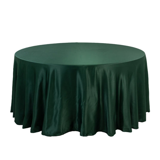 Lamour Satin 120" Round Tablecloth Hunter Emerald Green - Seamless Table Cover with Soft Tempered Sheen Tablecloths HIER_2184