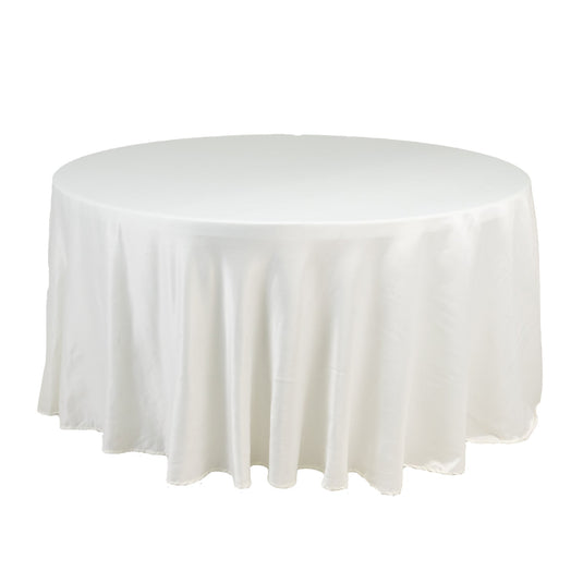 Lamour Satin 120" Round Tablecloth Ivory - Seamless Table Cover with Soft Tempered Sheen Tablecloths HIER_2184