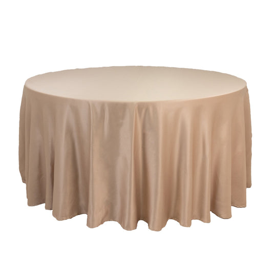 Lamour Satin 120" Round Tablecloth Nude - Seamless Table Cover with Soft Tempered Sheen Tablecloths HIER_2184