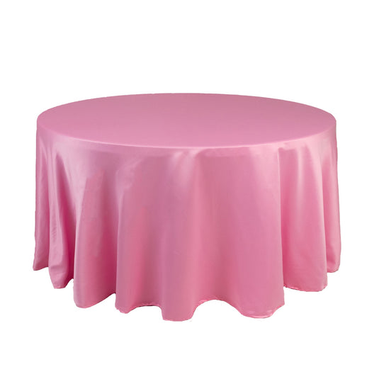 Lamour Satin 120" Round Tablecloth Pink - Seamless Table Cover with Soft Tempered Sheen Tablecloths HIER_2184