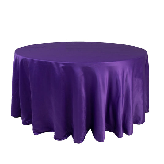 Lamour Satin 120" Round Tablecloth Purple - Seamless Table Cover with Soft Tempered Sheen Tablecloths HIER_2184