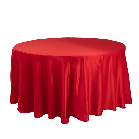 Lamour Satin 120" Round Tablecloth Red - Seamless Table Cover with Soft Tempered Sheen Tablecloths HIER_2184