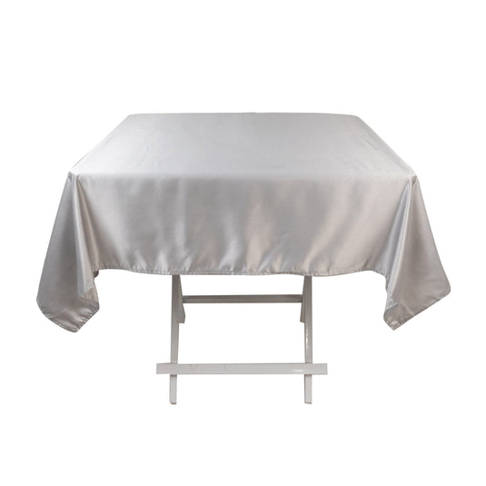 Lamour Satin 54"x54" Square Tablecloth Silver - Durable & Silk-Like Table Cover Tablecloths HIER_2184