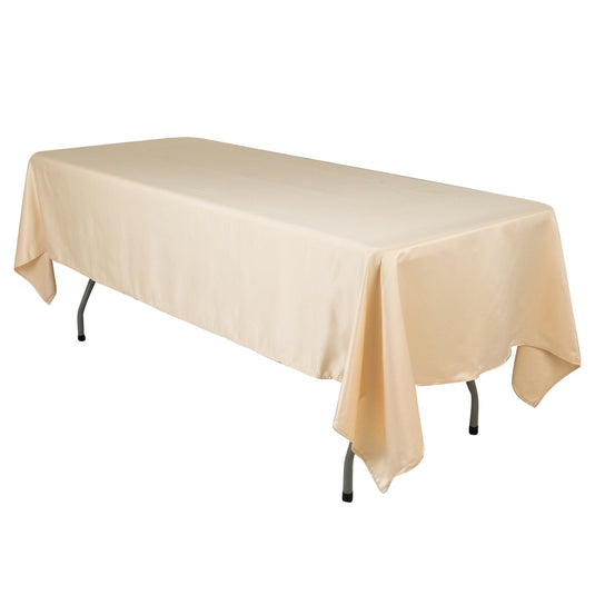 Lamour Satin 60"x102" Rectangle Tablecloth Beige - Durable & Silky Soft Feel Table Cover Tablecloths HIER_2184