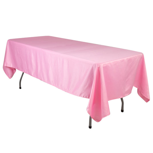 Lamour Satin 60"x102" Rectangle Tablecloth Pink - Durable & Silky Soft Feel Table Cover Tablecloths HIER_2184