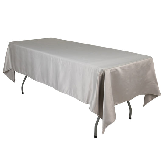 Lamour Satin 60"x102" Rectangle Tablecloth Silver - Durable & Silky Soft Feel Table Cover Tablecloths HIER_2184