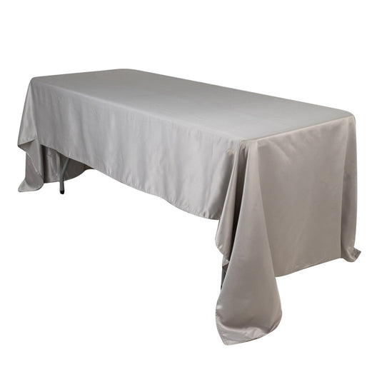 Lamour Satin 60"x126" Rectangle Tablecloth Silver - Soft & Silk-Like Table Cover Tablecloths HIER_2184