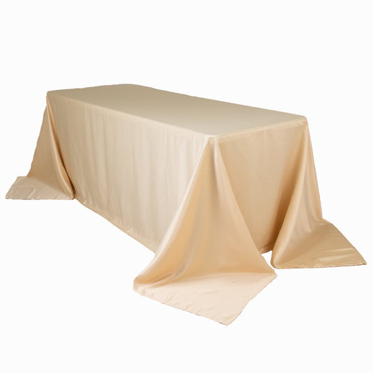 Lamour Satin 90"x132" Rectangle Tablecloth Beige - Soft & Silk-Like Seamless Table Cover Tablecloths HIER_2184