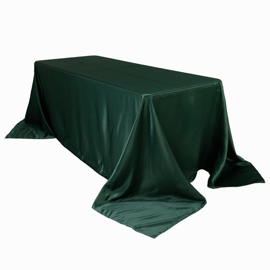 Lamour Satin 90"x132" Rectangle Tablecloth Hunter Emerald Green - Soft & Silk-Like Seamless Table Cover Tablecloths HIER_2184