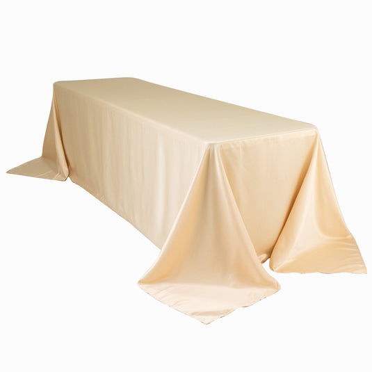 Lamour Satin 90"x156" Rectangle Tablecloth Beige - Luxurious, Soft Seamless Table Cover Tablecloths HIER_2184