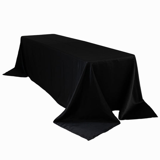 Lamour Satin 90"x156" Rectangle Tablecloth Black - Luxurious, Soft Seamless Table Cover for Stylish Settings Tablecloths HIER_2184