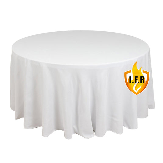 Fire Retardant Premium Polyester 120" Round Tablecloth White - Stylish High-Performance Seamless Table Cover for Large Gatherings Tablecloths HIER_2185