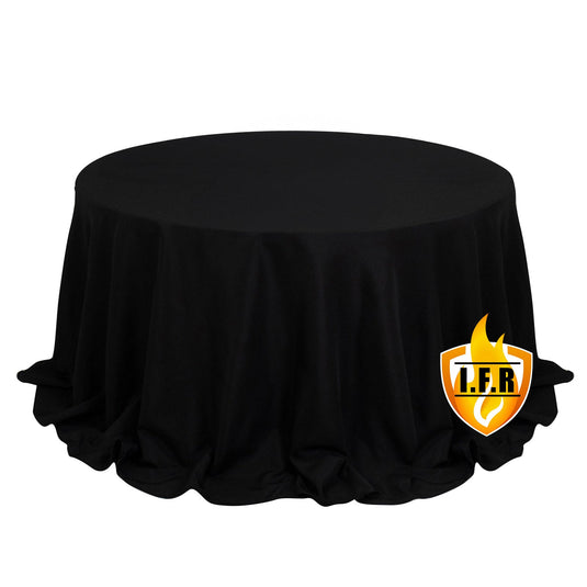 Fire Retardant Premium Polyester 132" Round Tablecloth Black - High-Performance Seamless Table Cover Tablecloths HIER_2185