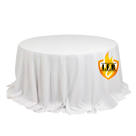 Fire Retardant Premium Polyester 132" Round Tablecloth White - Stylish High-Performance Table Cover for Large Gatherings Tablecloths HIER_2185