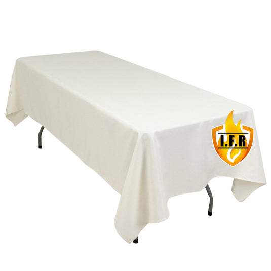 Fire Retardant Premium Polyester 60"x102" Rectangular Tablecloth Ivory - High-Performance Table Cover Tablecloths HIER_2185