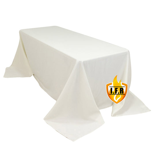 Fire Retardant Premium Polyester 90"x132" Rectangular Tablecloth Ivory - High-Performance Seamless Table Cover Tablecloths HIER_2185