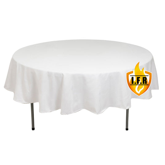 Fire Retardant Premium Polyester 90" Round Tablecloth White - Stylish High-Performance Table Cover for Large Gatherings Tablecloths HIER_2185