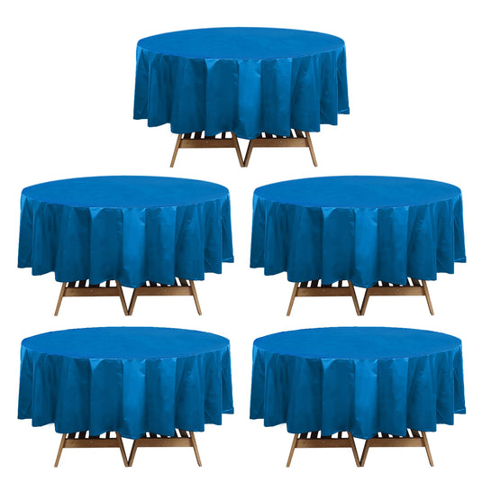 5-Pack Plastic Table Covers Navy Blue Round - Durable PVC Disposable Tablecloths for Events 84